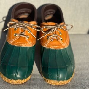 Women’s Eddie Bauer Low Green Duck Rain Boots Size 9 Leather Waterproof Outdoor